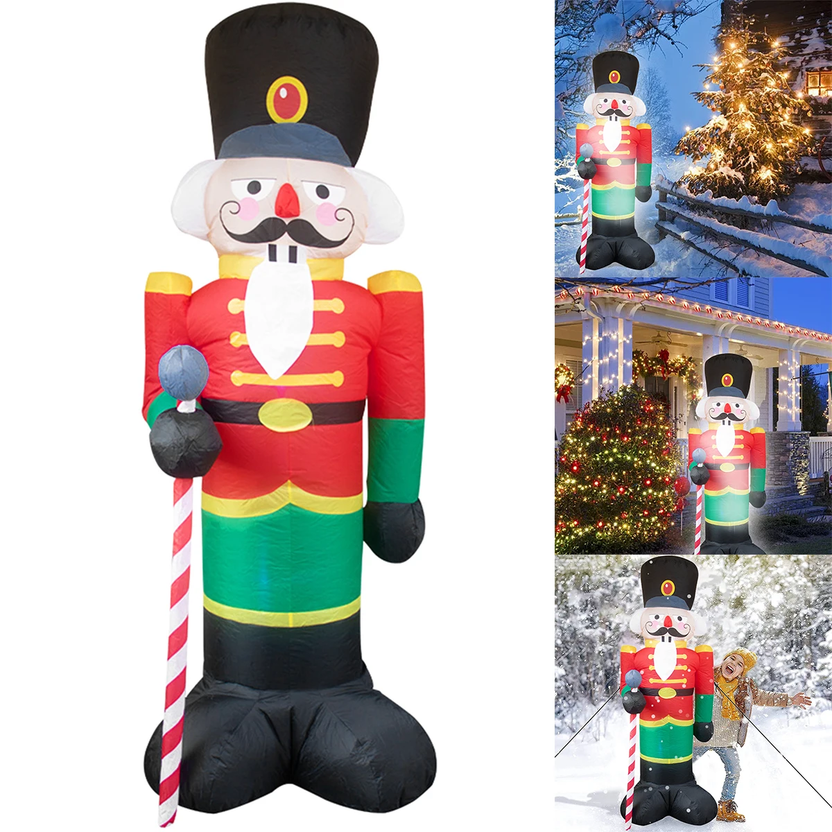 

Nutcracker Inflatable Santa Claus with LED Lights Reusable Lighted Inflatable Christmas Soldier Toy with Inflator Fan2.4m