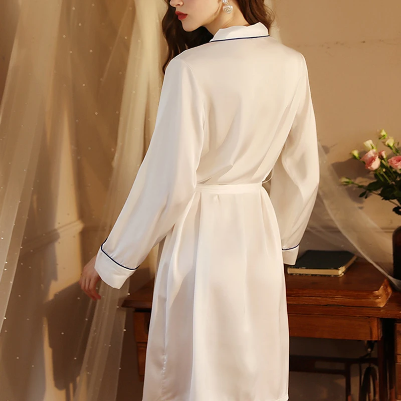 Silk Satin Soft Robes Cozy Kimono Nightgowns Bride Bathrobes Wedding Long Sleepwear Women White Black Loungewear Lingerie Robes