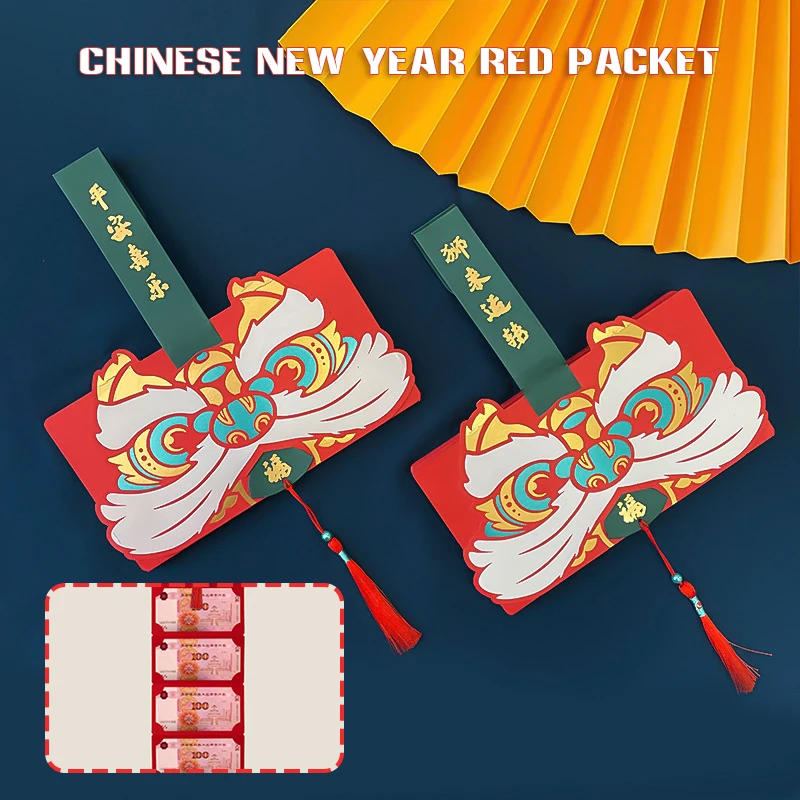 

Foldable Chinese Red Envelopes 2022 Chinese Year of the Tiger Lucky Money Packets 6/10 Card Slot Red Packet N66