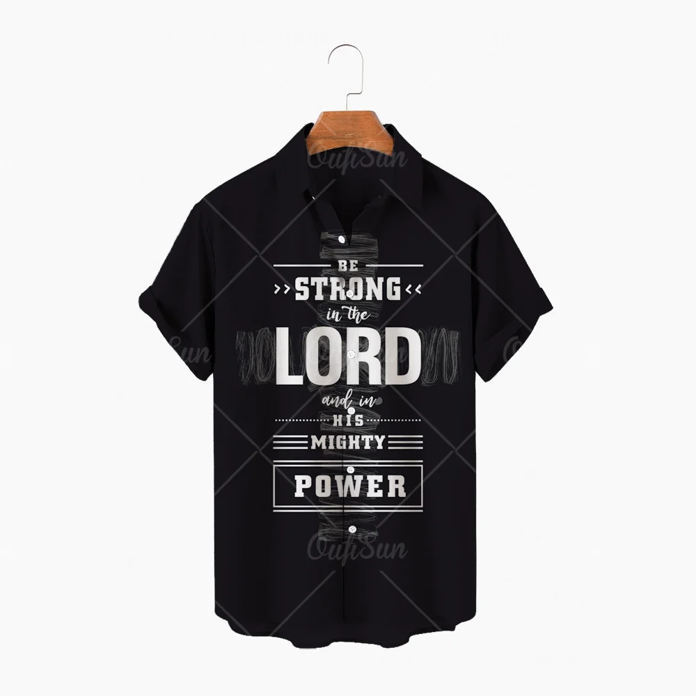 

2022 Summer Letter Pattern Men's Shirt Casual Top Streetwear Men's Hawaiian Shirt Stand Collar Masculina