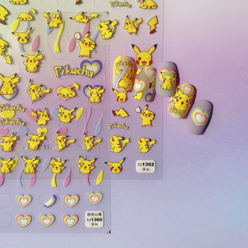 

Pokemon Pikachu 5D Nail Stickers Pocket Monster Embossed Nail Patch Pikachu Anime Figure Toys Art Decorations Stickers
