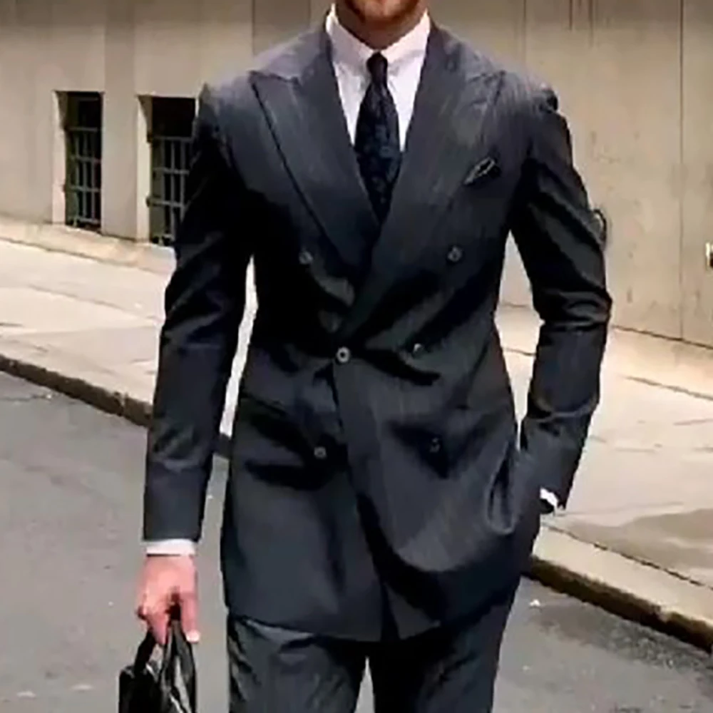 Элегантные черные костюмы для мужчин двубортный деловой Блейзер Модный