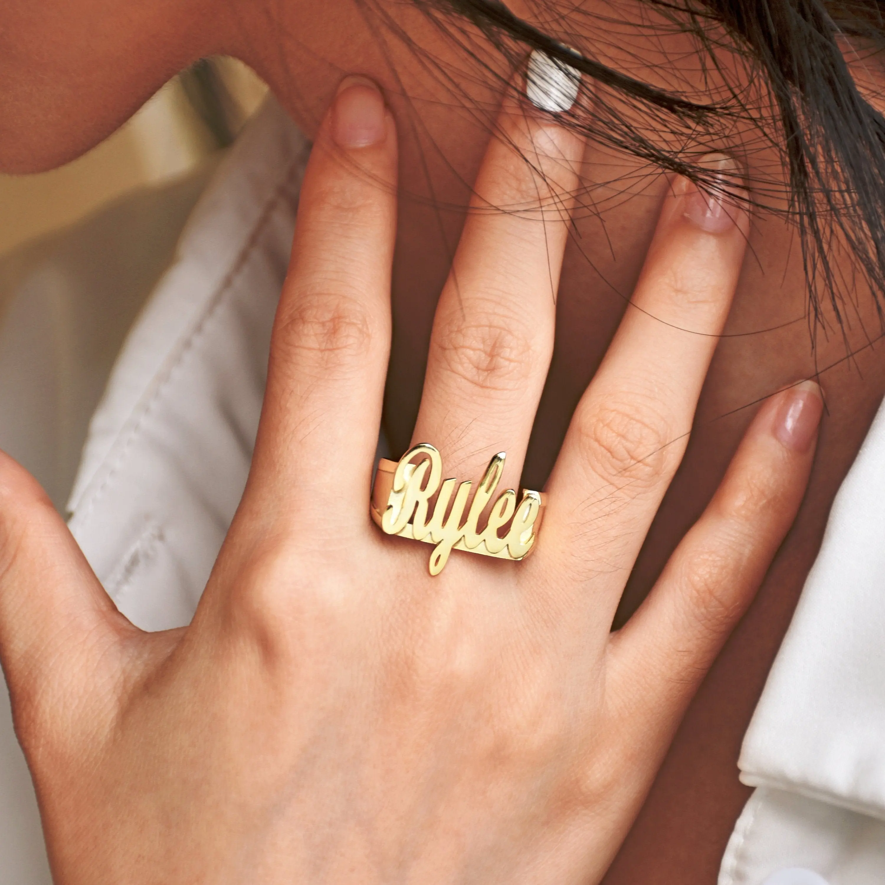 VishowCo 3D Customized Name Ring Gold Large  Stainless Steel Woman Rings For Ladies Jewelry Rings