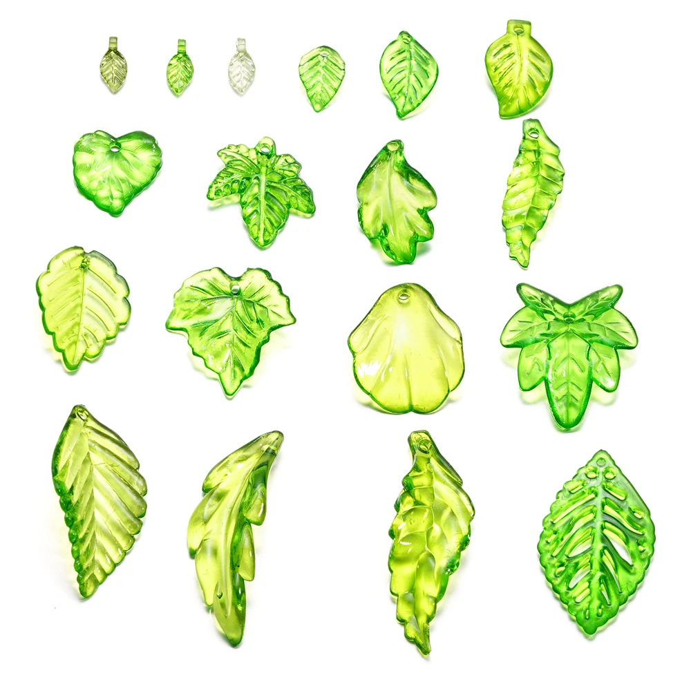 10-100 шт. бусины-подвески с зелеными акриловыми листьями