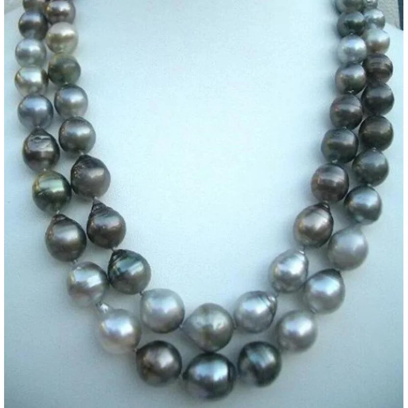 

13MM SOUTH SEA NATURAL Tibetan BLACK GRAY PEARL NECKLACE