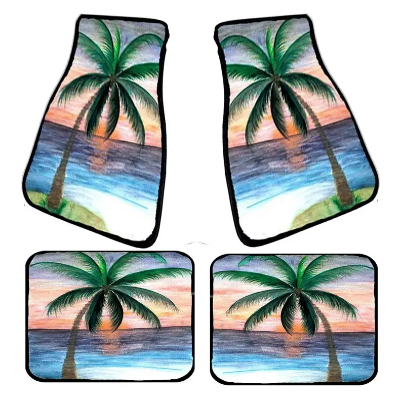 

Sunset Palm Tree Beach Art Car Mats front and rear from my original design