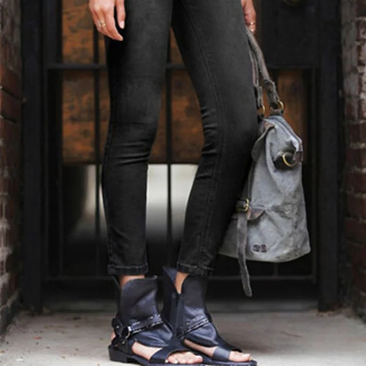 2023 Summer Ankle Boots Flat Heels Women Roman Sandals Big Size 43 Casual Buckle Women's Sandals