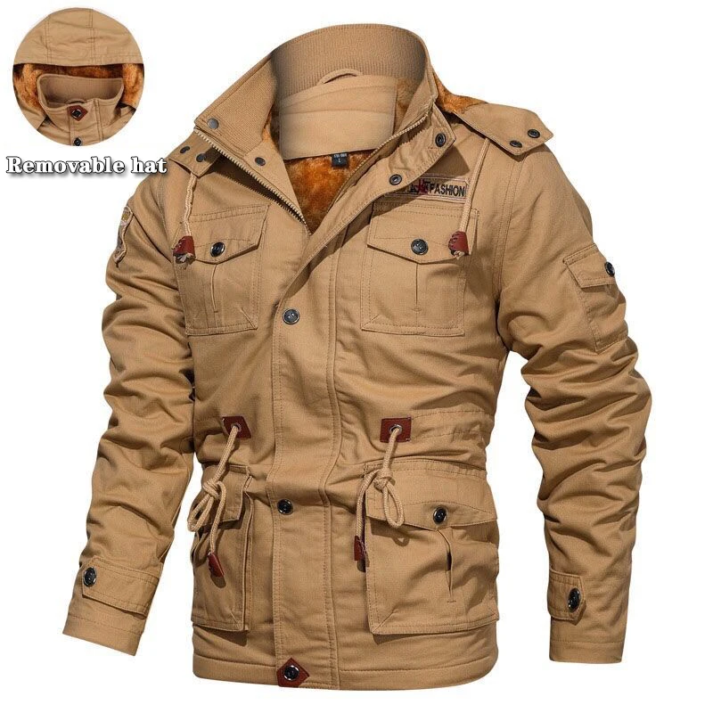 Winter Cotton Coat Plush Thick Cotton Casual  Hooded Warm Men's Medium Long Jacket Outdoor Loose Work Clothes