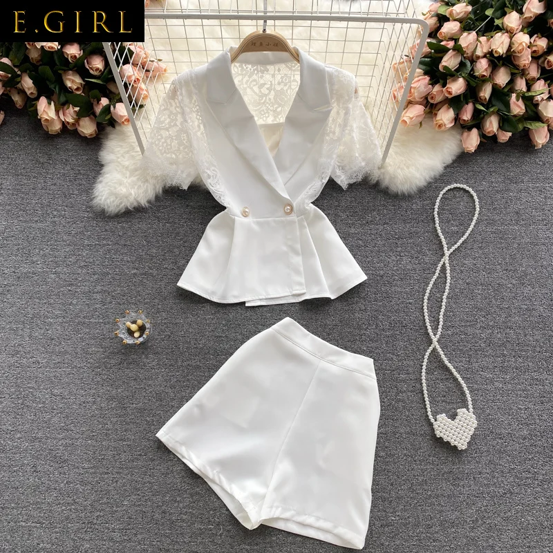 Summer Short Sleeve Formal Rofessional Women Business Suits With Shorts And Lace Tops OL Styles Ladies Office Career Blazers Set