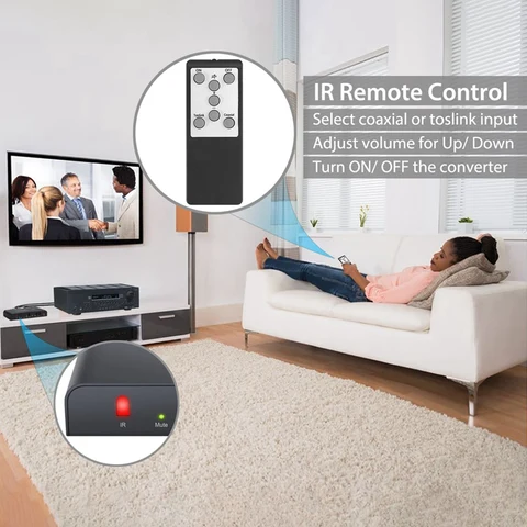 Аудиоконвертер с ИК-пультом дистанционного управления ЦАП Цифровой коаксиальный Toslink в аналоговый стерео RCA 3,5 мм Аудиоадаптер 192 кГц 24 бит