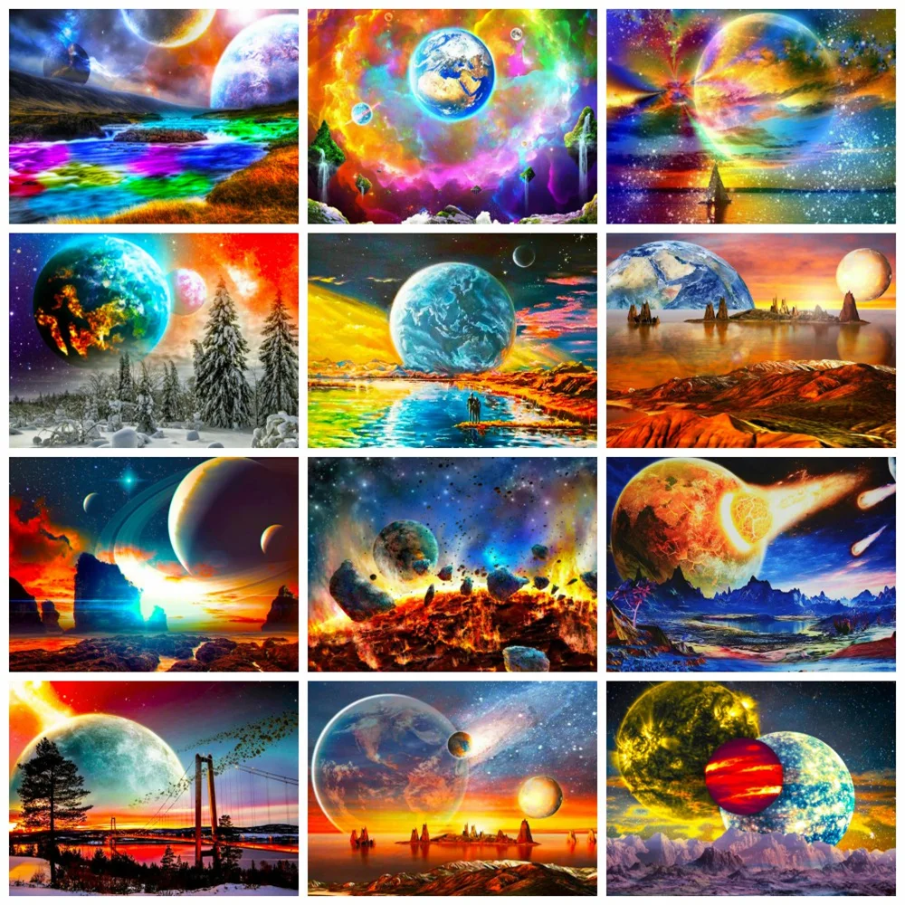 

Алмазная живопись Huacan 5d, «сделай сам», фантазия, звездное небо, настенная наклейка, алмазная вышивка, мозаика, планета, красочный пейзаж, Дек...