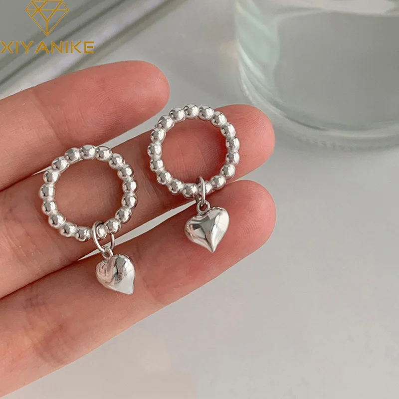 

XIYANIKE Heart-Shaped Pendant Beads Stud Earrings For Women Girl New Fashion Trendy Ear Jewelry Accessories серьги 2022
