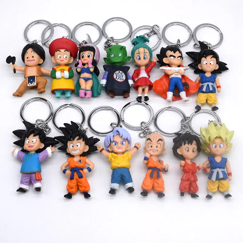 

13Pcs Anime Dragon Ball Keychains Super Saiyan Son Goku Vegeta Kulilin ChiChi Q Version Model Figurine PVC Collection Toys