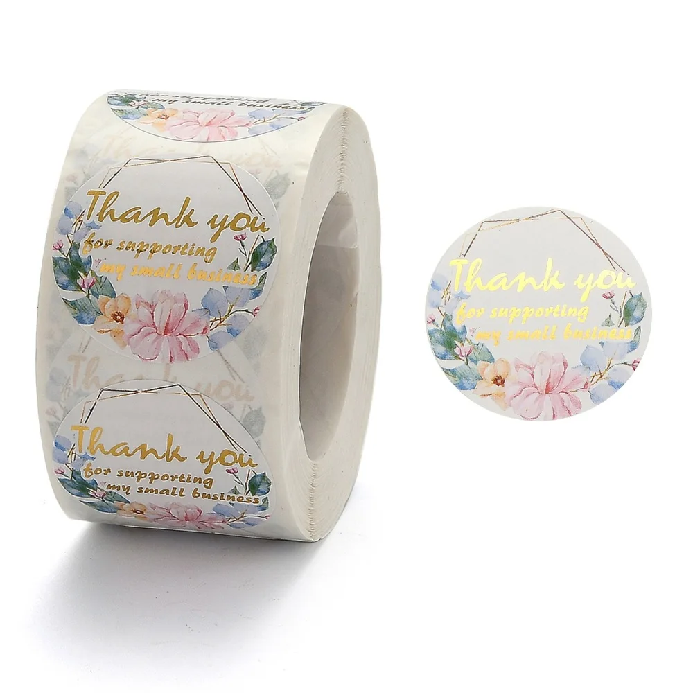 

500PCS Thank You Adhesive Label Stickers Flower Design Decorative Sealing Stickers for Christmas Gifts Wedding Party White 38mm