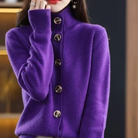 autumn and winter new cashmere sweater ladies half turtleneck solid color 100 pure wool knitted cardigan korean fashion top