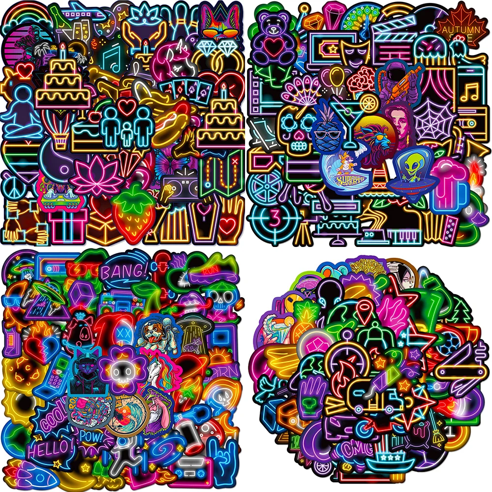 

200pcs Mixed Neon Light Stickers Cool Anime Graffiti Sticker for Car Notebook Bike Motorcycle Stationery Kids Classic Toy Decals