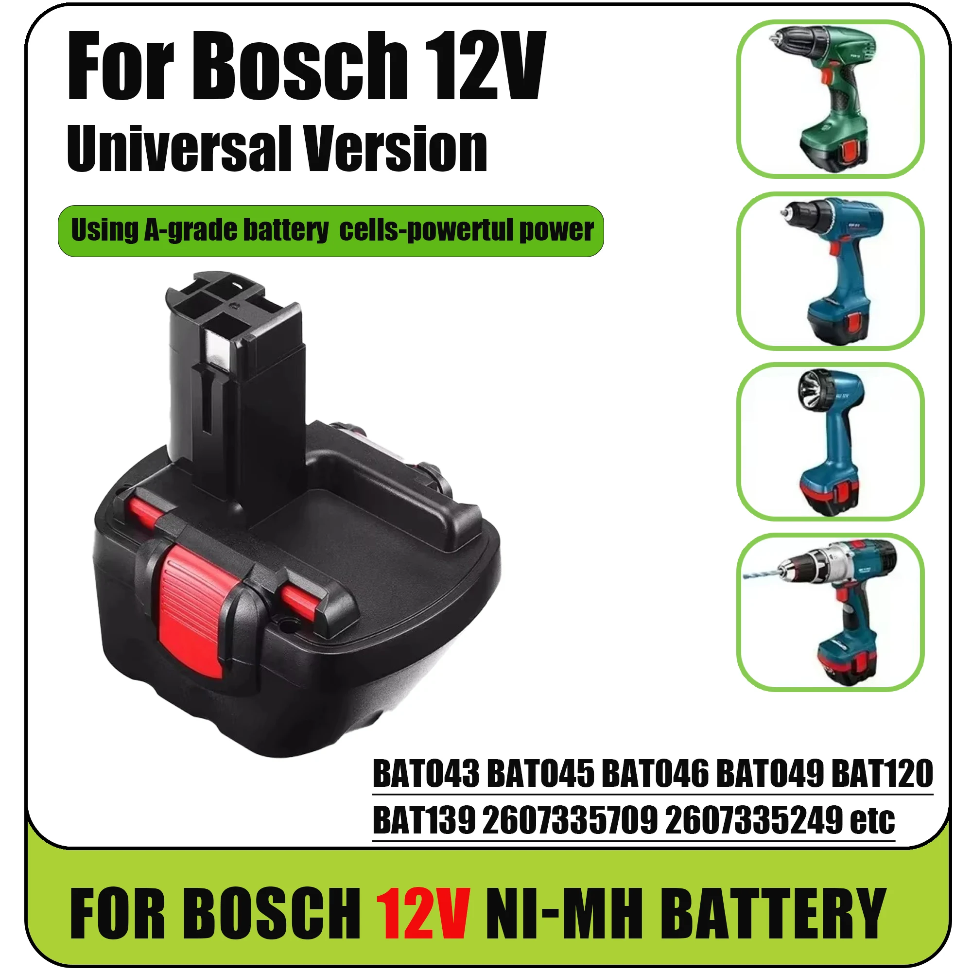 Фото 2025 Горячая аккумуляторная Ni-MH отвертка Bosch 12 В, 12 В, PSR, BAT043, BAT045, BAT046, BAT049, 2607335273, 2607335274 №4