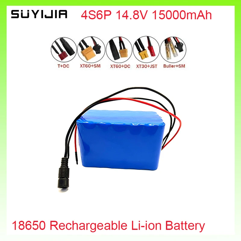 

SUYIJIA 14.8V 4S6P 18650 Rechargeable Li-ion Battery 15Ah for Night Fishing Light Heater Subwoofer Backup Battery Built in BMS