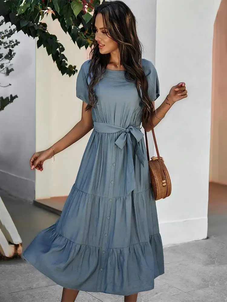 

Summer Long Dress Women Vintage Solid Green Women Clothing Casual Bohemian Sexy Soft High Waist Maxi Dress Robe Femme