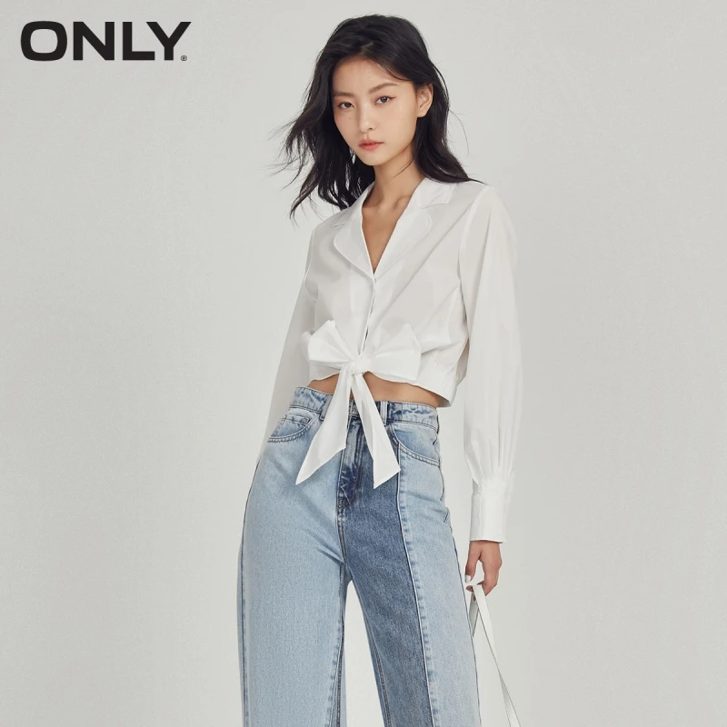 

ONLY summer new fashion temperament short long-sleeved bow tie shirt women | 121205002