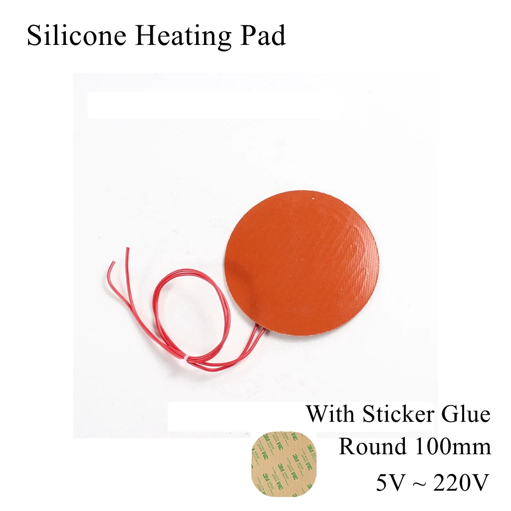 

Round 100mm 12V 110V 220V Silicone Rubber Heating Pad Circle Heater Band Mat Plate Waterproof 3D Printer Glue Sticker Adhesive