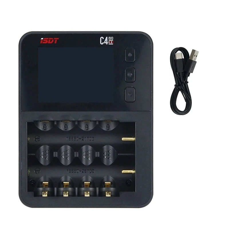 

HOT-C4 EVO Smart Battery Charger With Type-C QC3.0 Output For AA AAA Li-Ion Battery With IPS Display Screen