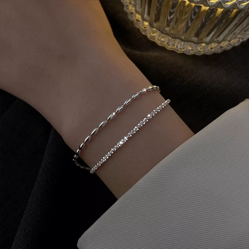

New in Simple Star Moon Bead Chain Bracelet For Women Fashion Elegant Silver Color Charm Bracelet Female Party Jewelry Gift earr