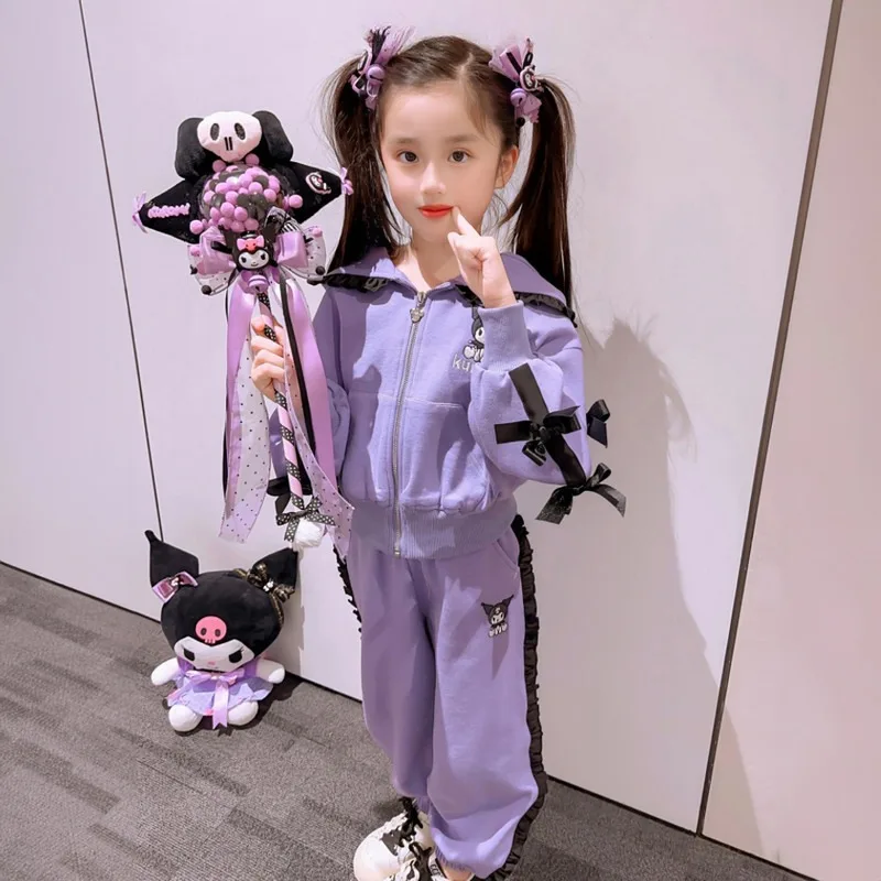 

2023 New Autumn Sanrio Kuromi Baby Clothes Sets Tops Children Cute Supplies Girls Mom Kids Casual Anime Kawaii Cute Fashion Ins