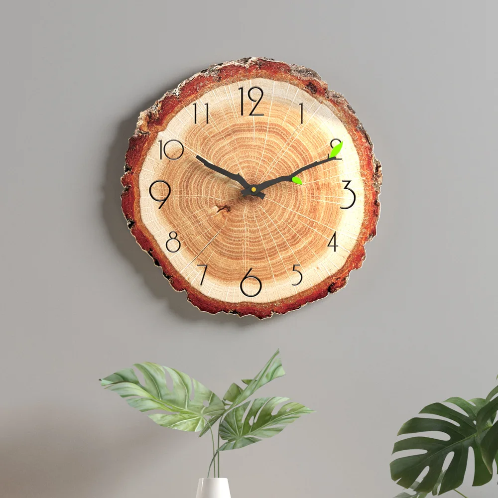 

Wall Clock Modern Design Office Decor Wood Grain Clock Nordic Creative Wall Clock 12-inch Living Room Silent Annual Ring Clock
