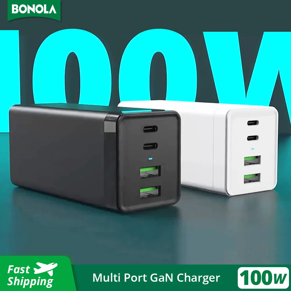 

Bonola USB PD 4 Port Charger 100W GaN Chargers for Macbook/tablet Fast Charging for Samsung/Xiaomi/iPhone 14 13 12 Quick Charge