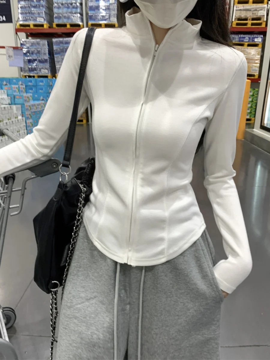 Корейский кардиган на молнии с воротником до половины высоты верхняя одежда