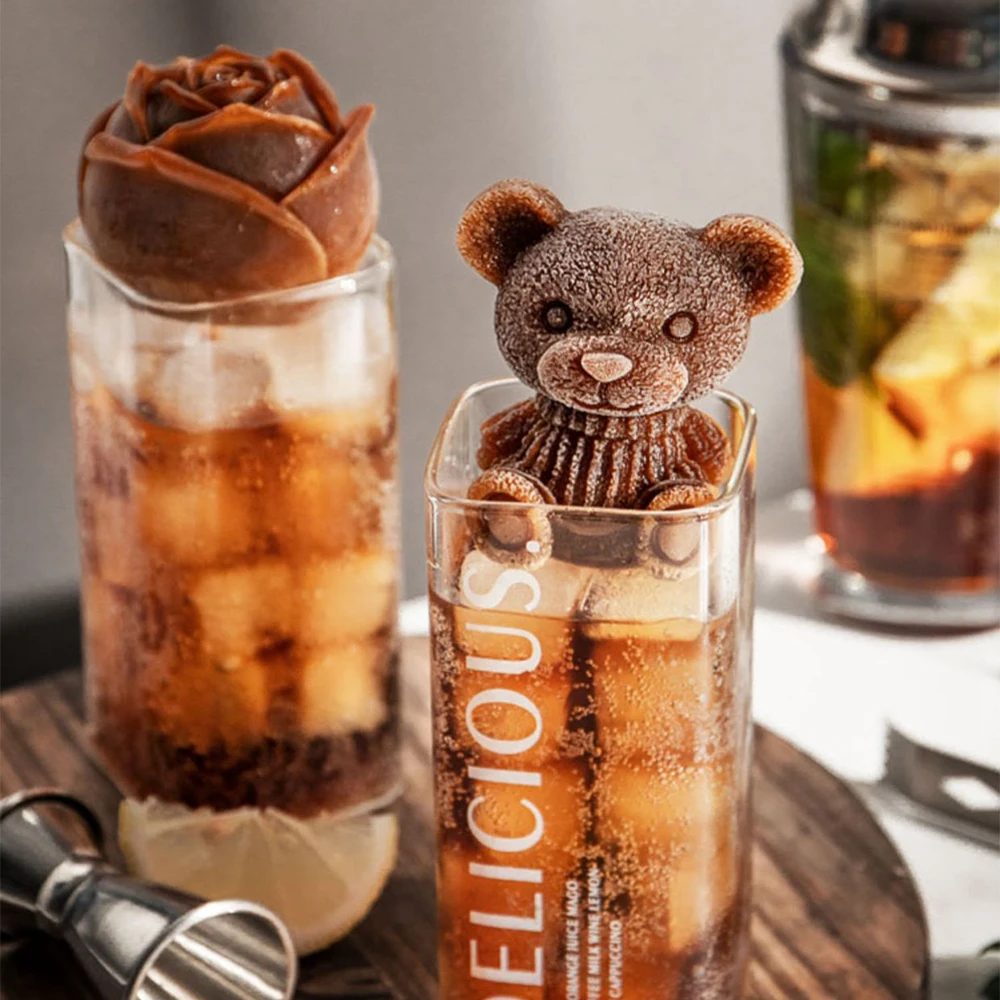 

3D SiliconeTeddy Bear Ice Cube Mold Ice Cream Ball MakerIce Cube Form Silicone Rose Skull Shape Icecream Mold Lce Cube Maker