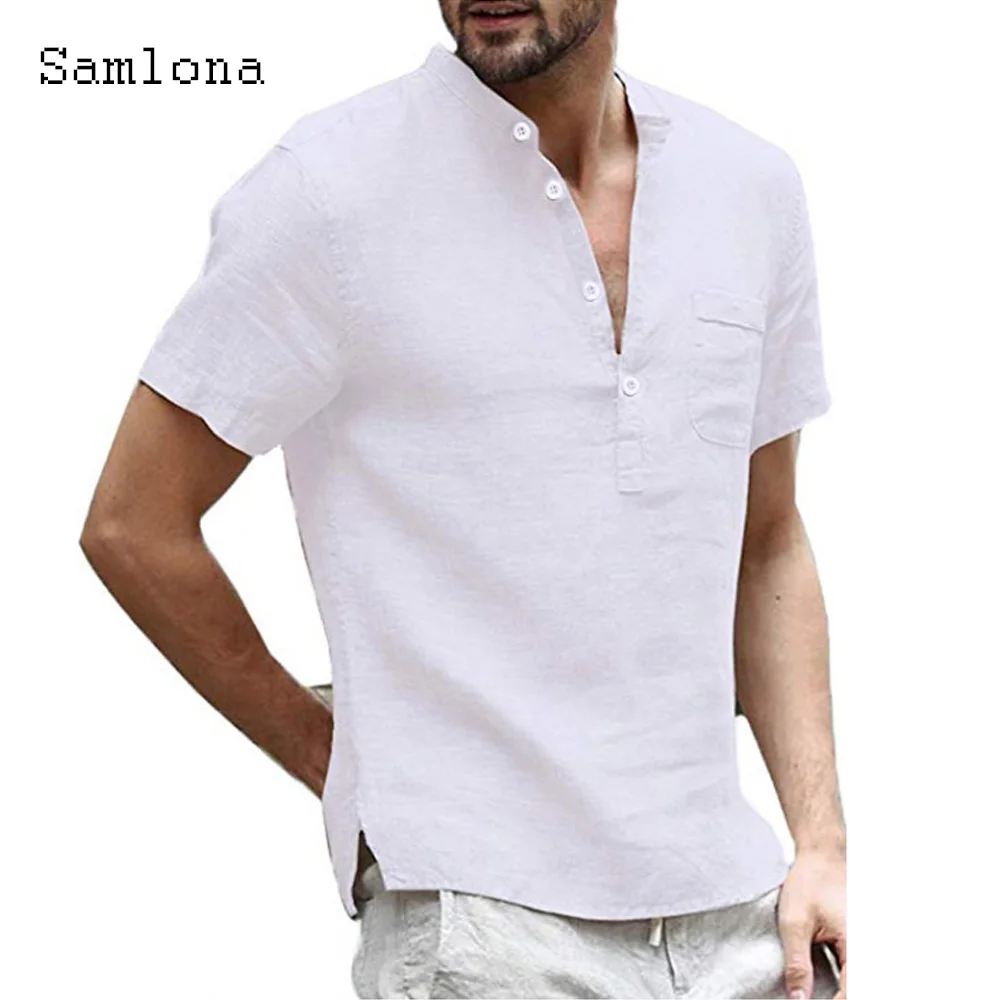 Men's Cotton Linen Shirts Clothing 2023 Summer Hot Casual Tops Homme Vintage harajuku Pocket Blouse Men Short Sleeve Daily Shirt