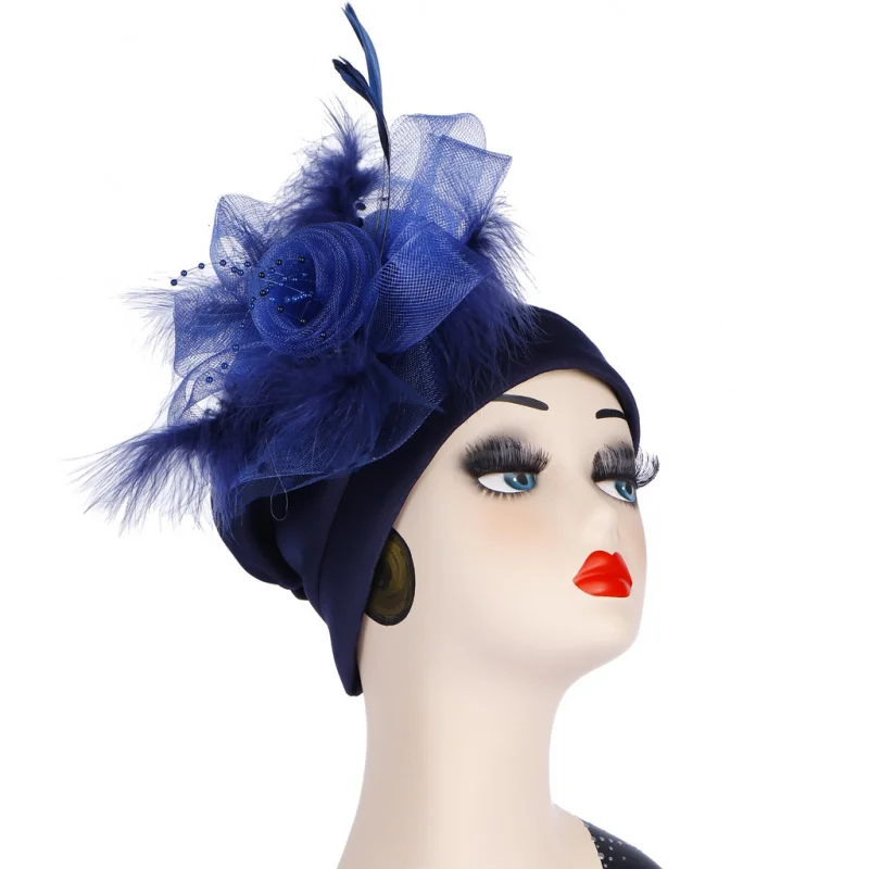 

Foreign Trade New Space Cotton Side Mesh Large Flower Tam-O'-Shanter Ball Decoration Hat Muslim Tam-O'-Shanter