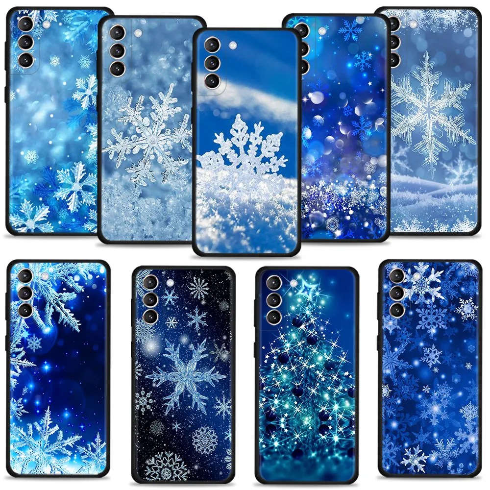 

Christmas Winter Blue Snowflakes Case For Samsung Galaxy S22 S21 S20 FE Ultra S10 S9 S8 Plus S10e Note 20Ultra 10Plus Shell