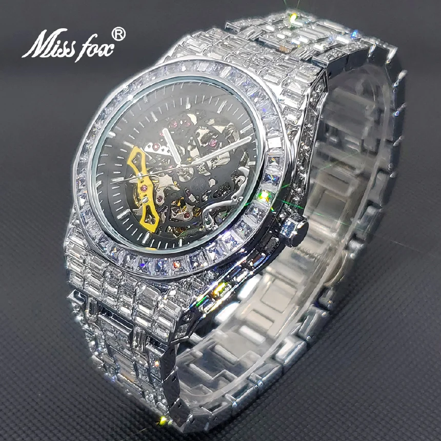 

Luxury Automatic Watch For Men Hip Hop Diamond Skeleton Mechanical relogio masculino Ice Out waterproof Man Watches Dropshipping