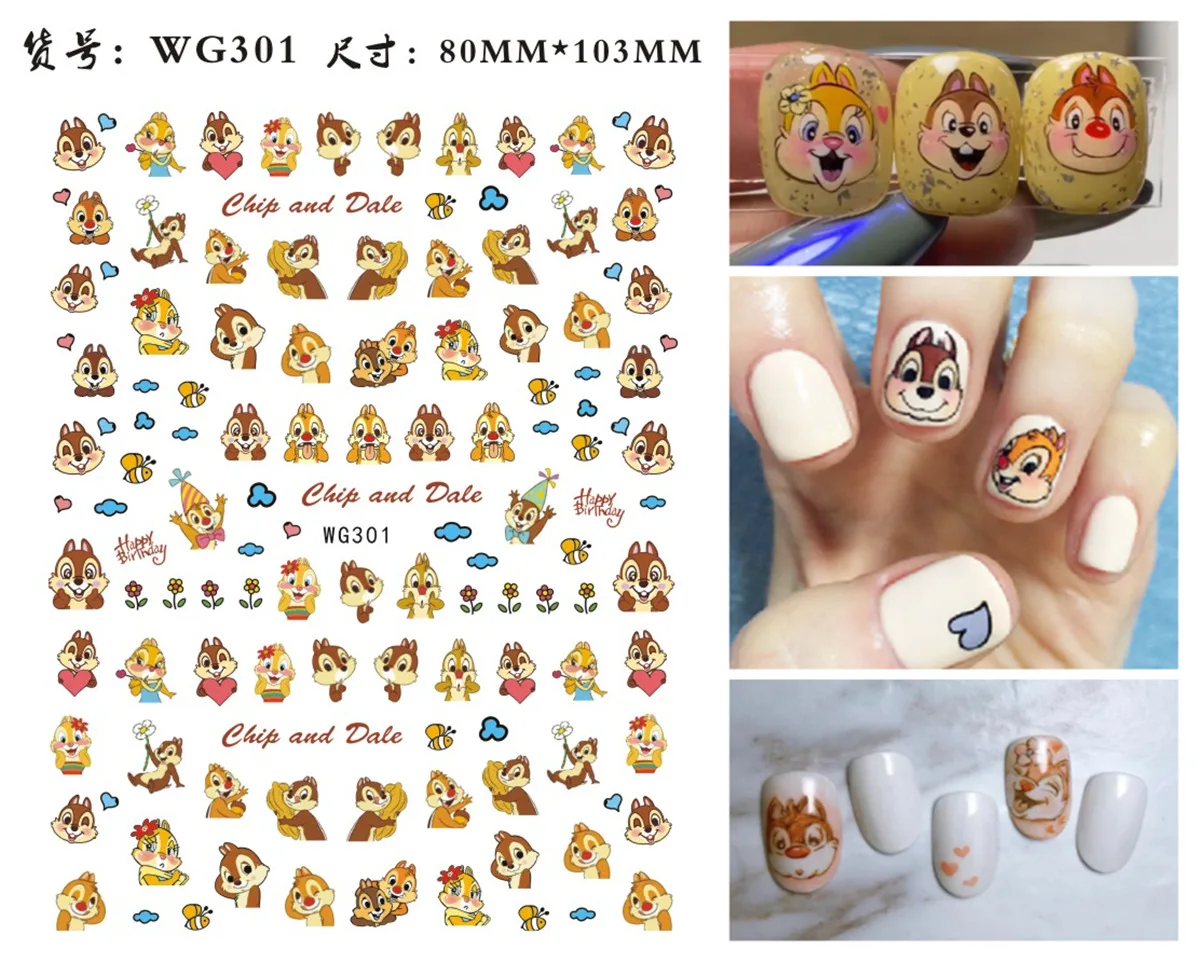 Pegatinas de dibujos animados 3D Kawaii Chip 'n'dale para uñas, calcomanías de personajes de Anime de Disney para uñas, decoraciones de Arte de uñas de Mickey