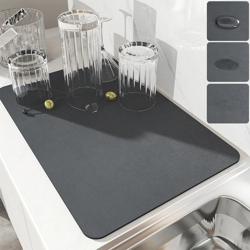 

Super Absorbent Drainer Mats Tableware Bottle Rugs Kitchen Dinnerware Placemat Napa Skin Drain Pad Rubber Dish Drying Mat