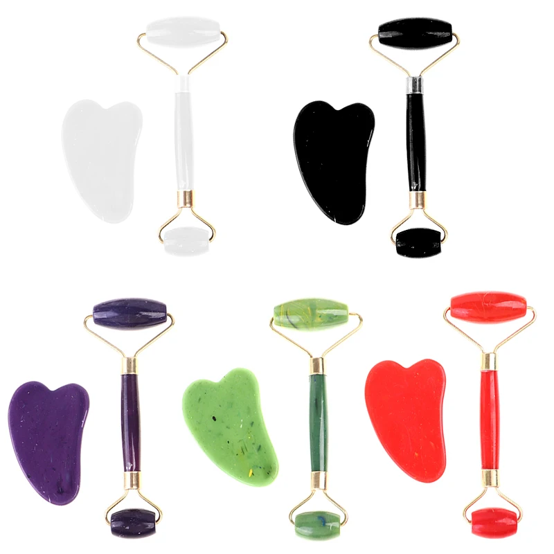 

2pcs/set Face Spa Massager Face Lift Up Wrinkle Remover Roller Neck Roller Gua Sha Scraper BoardScraper Guasha Set Face Gua Sha