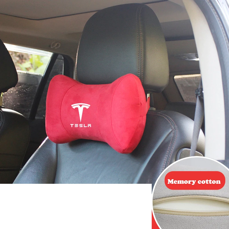

Car Head Pillow Neck Support Model S Model X Model Y Styling Seat Headrest Care Soft Suede Car Accessories For Tesla Model 3