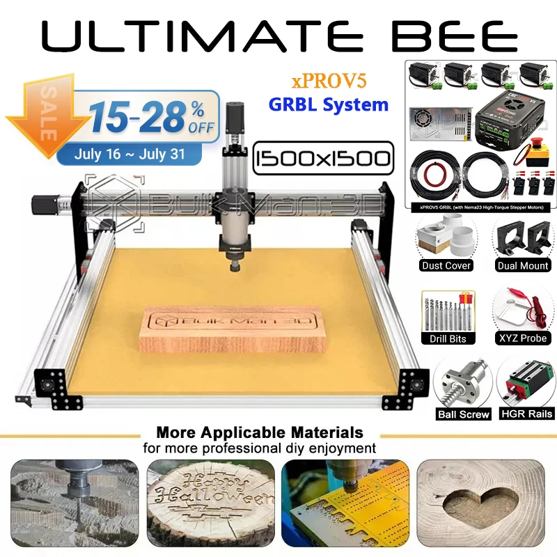 

20%OFF 1515 ULTIMATE Bee CNC Full Kit XPROV5 GRBL System Upgraded Ball Screw DIY Wood Milling Engraver BulkMan 3D