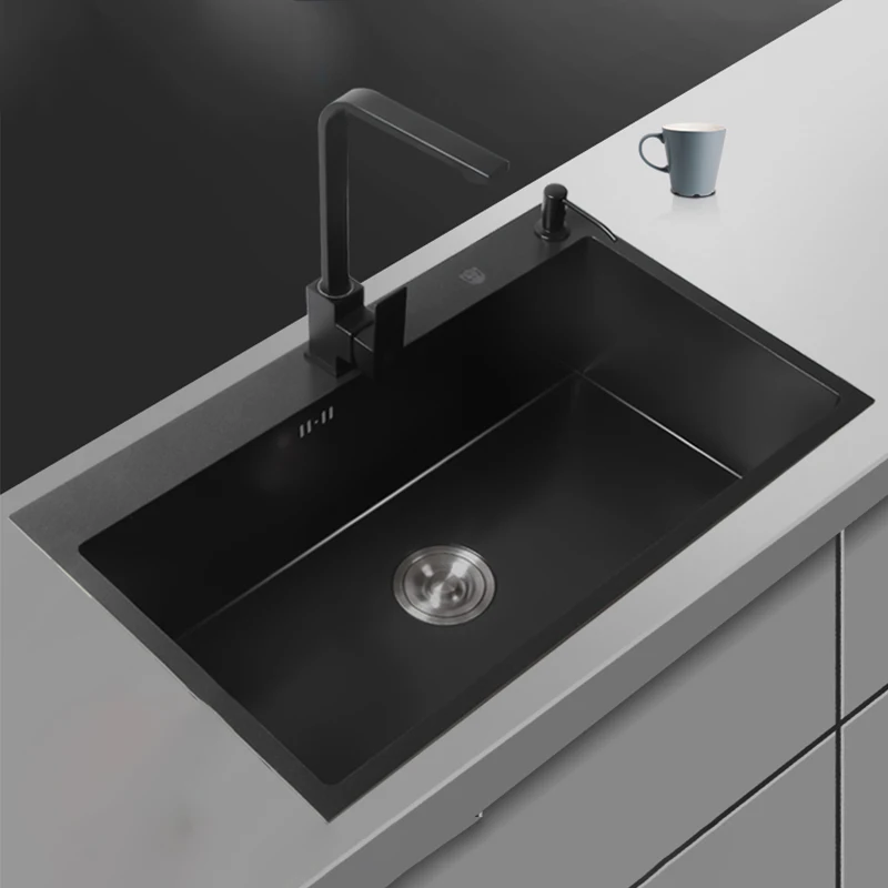 

Stainless Steel Kitchen Sink Drainboard Black Pipe Undermount Soap Dispensor Washing Sink Bathroom Cocina Home Improvement YQ50
