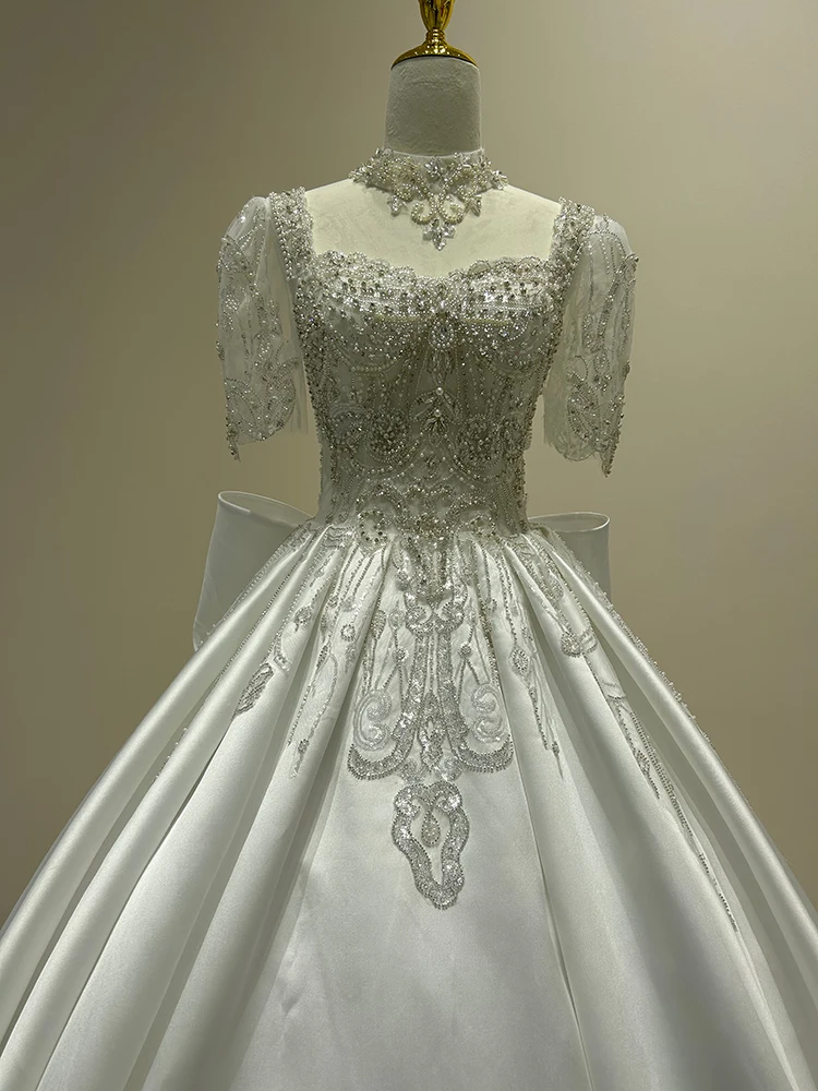 

Женское свадебное платье It's yiiya, белое атласное платье с блестками и коротким рукавом, расшитое бисером, на лето 2023