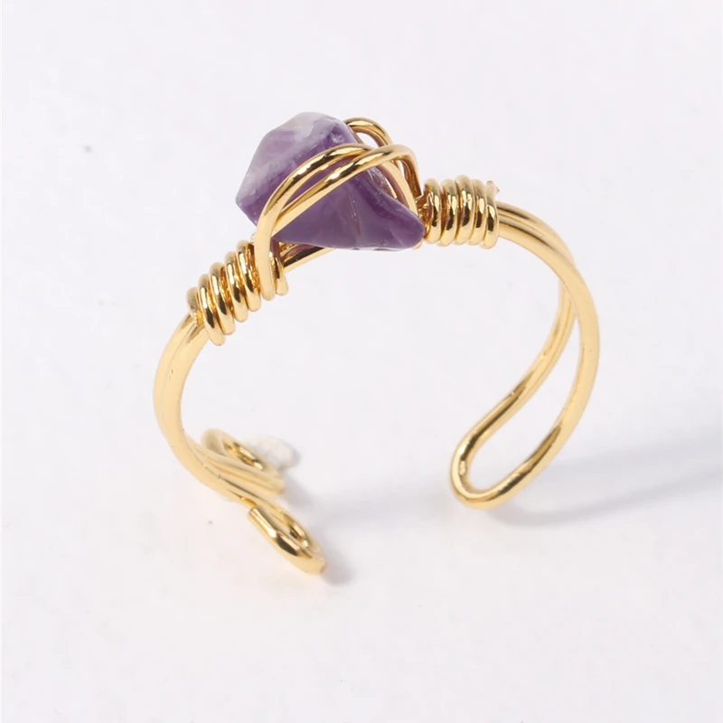 

Healing Crystal Vintage Ring Adjustable Gold Wire Wrapped Rings Irregular Gemstone Rings for Women Girls Gold Ring