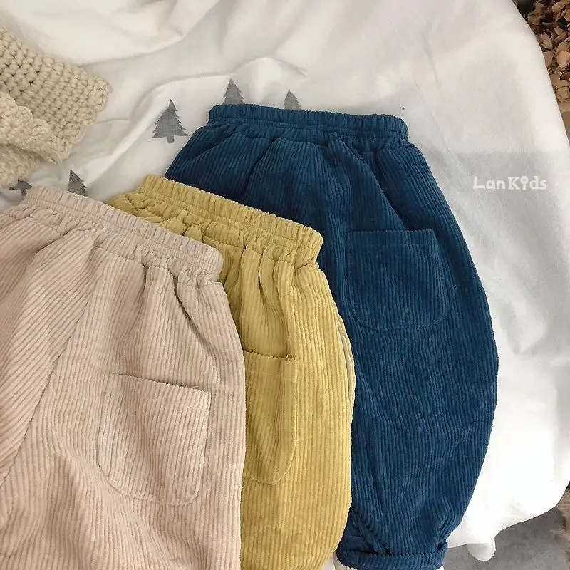 

Autumn And Winter New Children'S Senior Sense Of Splicing Haren Pants Men And Girls Corduroy Thickened Turnip Pants High Quality