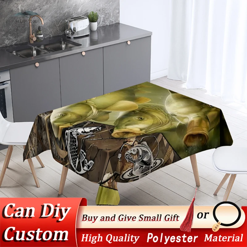 

Bass Carp Table Cloth for Dining Room Wedding Party Decor Tablecloth Kitchen Waterproof Rectangular Antifouling Cover Home Decor