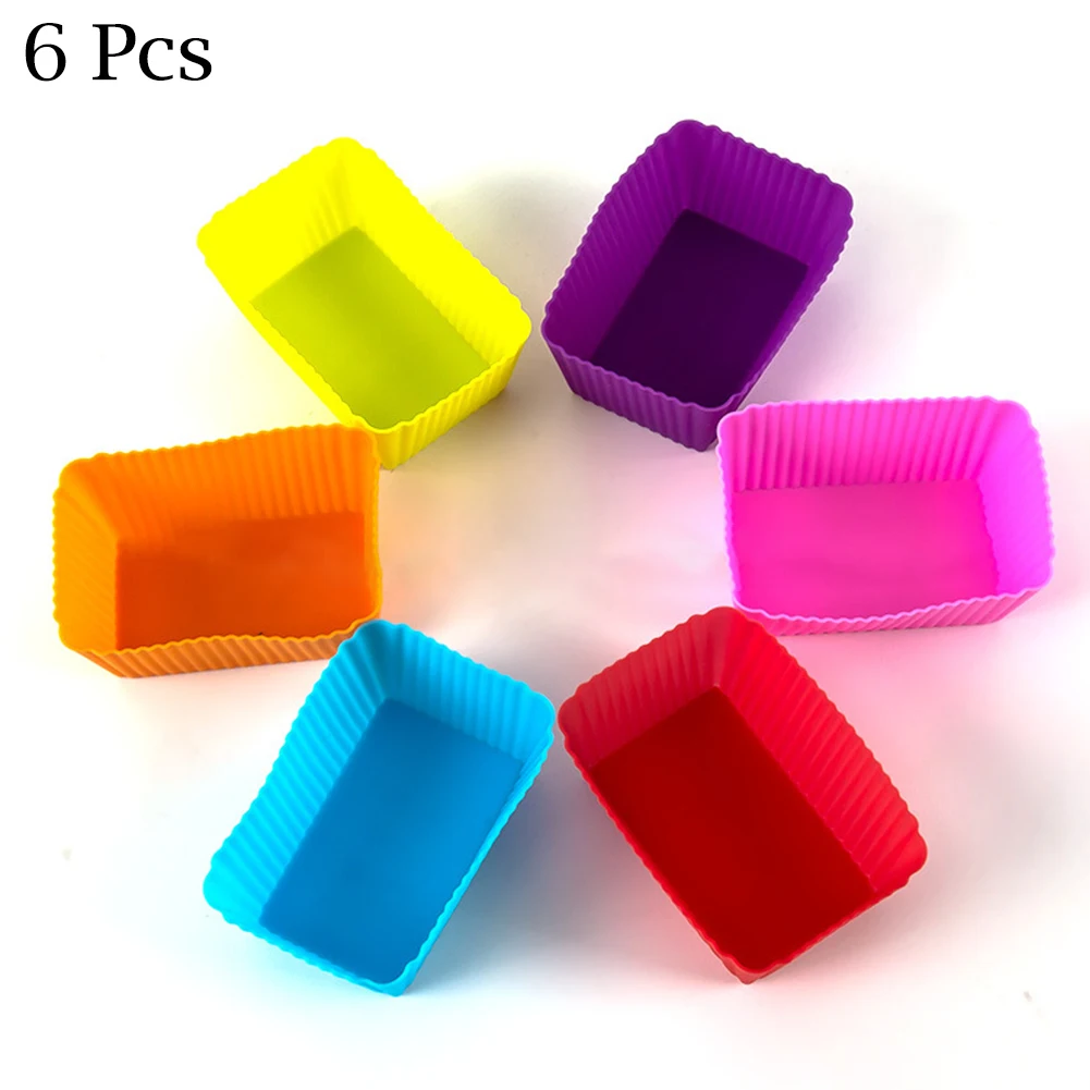 

6pcs/set Cake Mold Silicone Rectangle Cake Mould Soft Muffin Cupcake Liner Bake Cup Mold Candy Mold Form Bakeware Baking Dishes