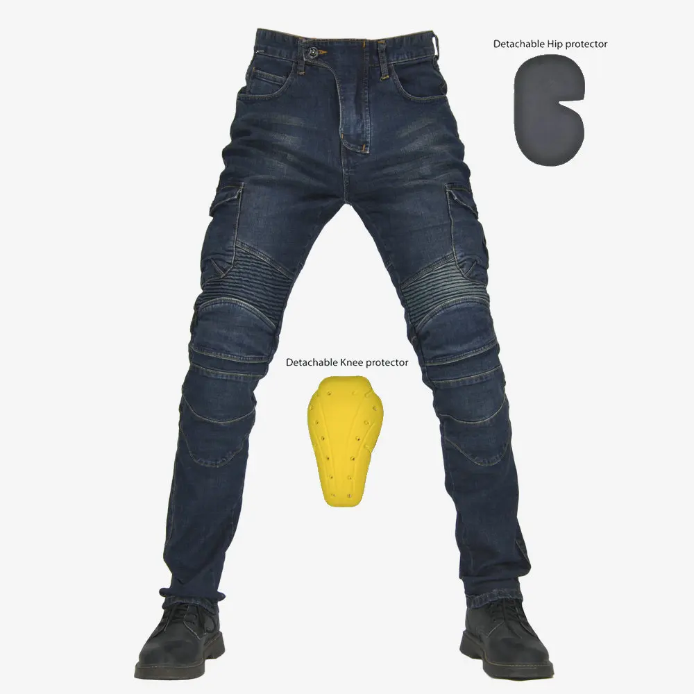 New Classic Motorcycle Jeans Drop Resistance Denim Pants Racing Motocross Trousers Off-road Handsome Jeans With Protective Gear