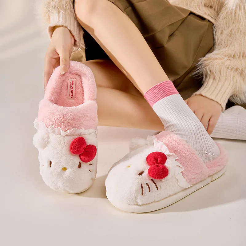 

Hello Kittys Cotton Slippers Sanrioed Kawaii Kuromi My Melody Anime Cartoon Cinnamoroll Autumn Winter Keep Warm Plush Slippers