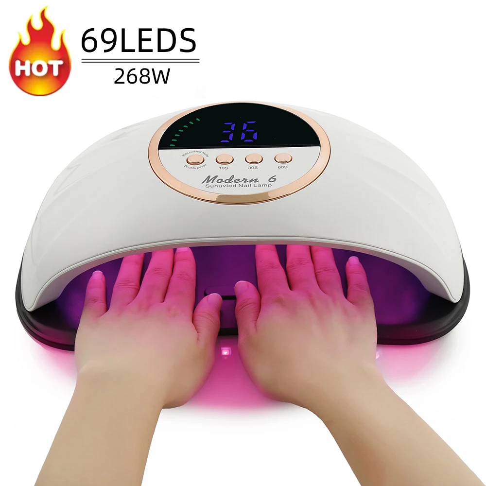 

268W Modern 6 Nail Dryer Machine 69 LEDS UV Nail Lamps For Gel Polish Curing Manicure Pedicure Salon Double Hands Hold Big Size